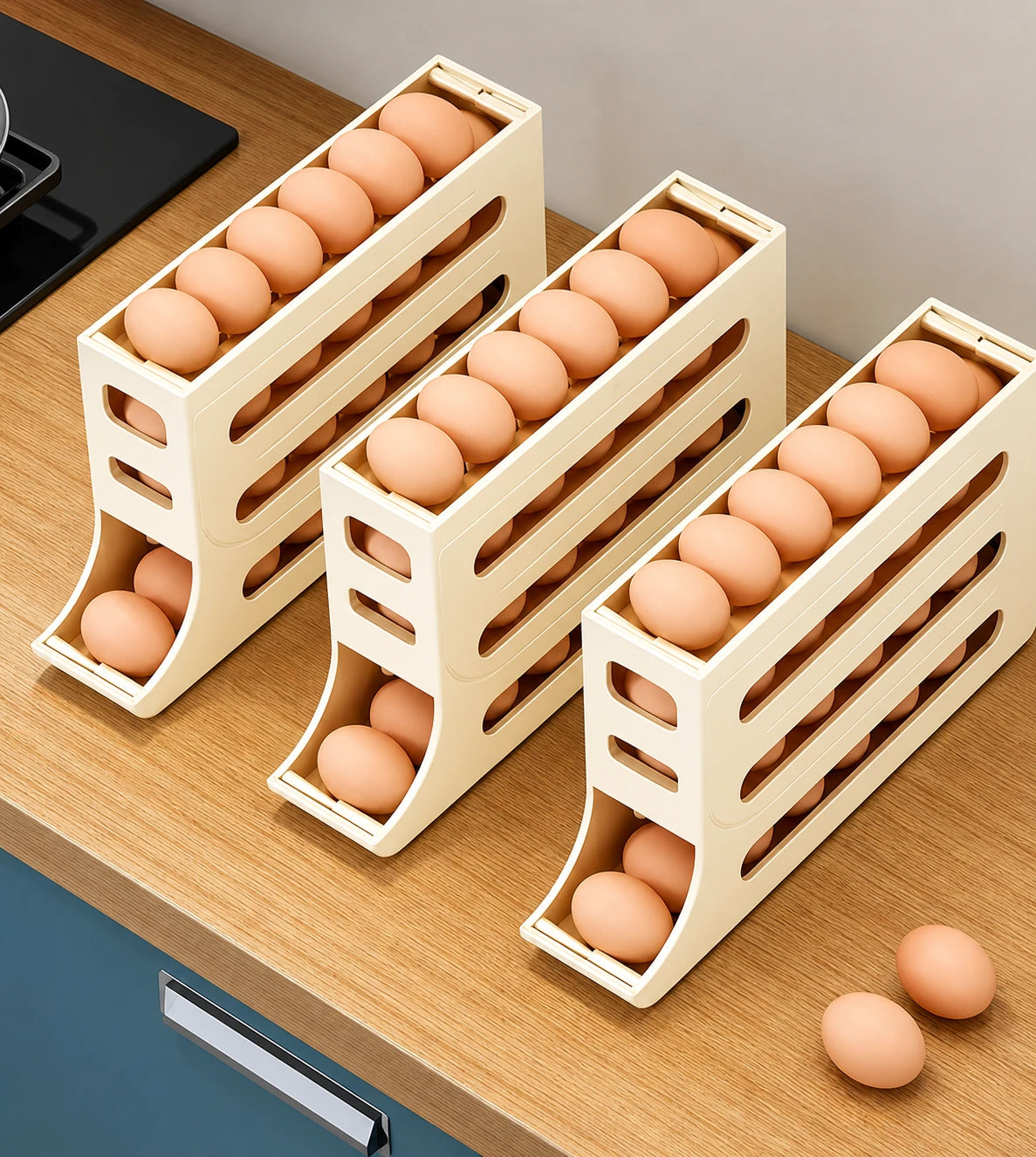 2x1 - EggRoll™ | Organizador Automático de Huevos 4 Niveles | Cocina Ordenada en Segundos