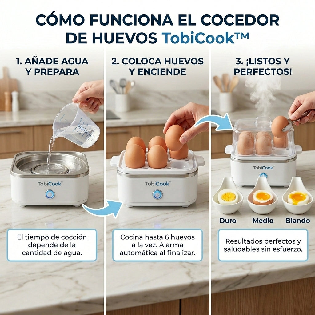 TobiCook™ | Hervidor Inteligente de Huevos | Huevos perfectos en piloto automático