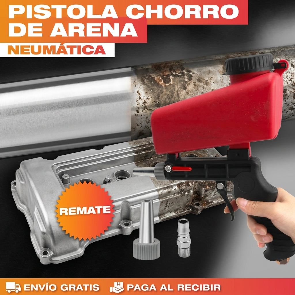 SandBlaster™ Pistola Chorro de Arena Neumática: Elimina el óxido donde las lijas no llegan y Recupera tus piezas para siempre