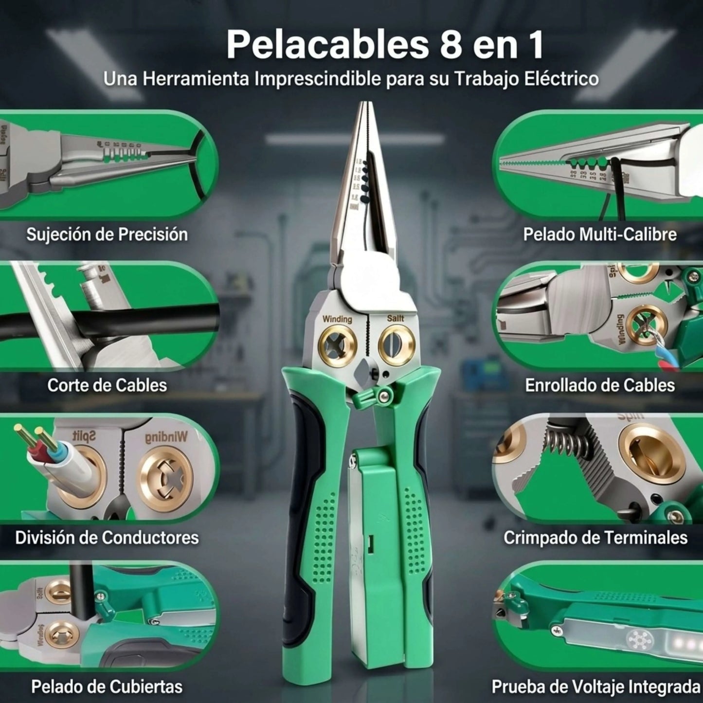 Pinza Pelacables 8 en 1 con Detector de Voltaje VoltGuard™: Nunca Más Toques Cables a Ciegas (Detecta Corriente ANTES de Cortar)
