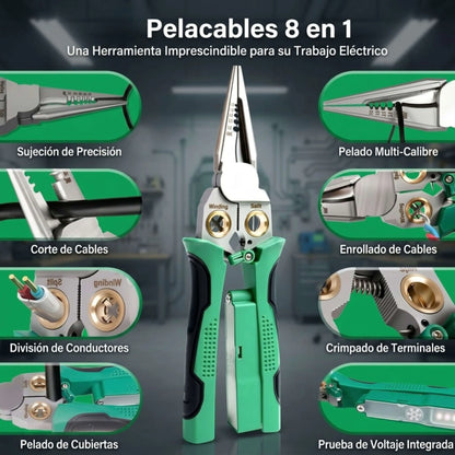 Pinza Pelacables 8 en 1 con Detector de Voltaje VoltGuard™: Nunca Más Toques Cables a Ciegas (Detecta Corriente ANTES de Cortar)