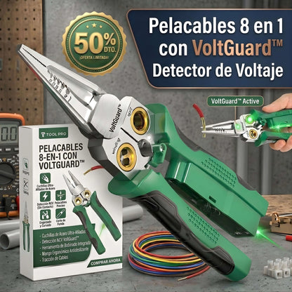 Pinza Pelacables 8 en 1 con Detector de Voltaje VoltGuard™: Nunca Más Toques Cables a Ciegas (Detecta Corriente ANTES de Cortar)