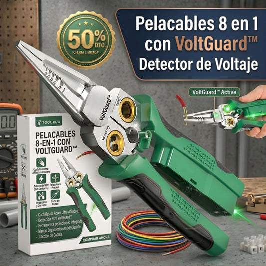 Pinza Pelacables 8 en 1 con Detector de Voltaje VoltGuard™: Nunca Más Toques Cables a Ciegas (Detecta Corriente ANTES de Cortar)