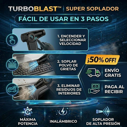 TurboBlast™ | Soplador de Aire Portátil | Elimina Polvo y Pelos en Segundos