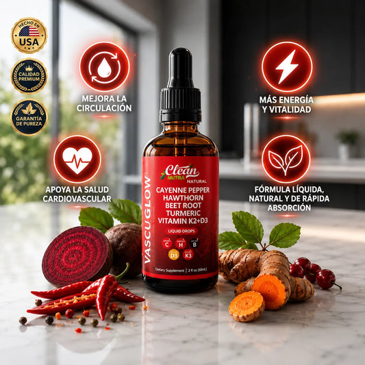 Clean Nutra® VascuGlow | Estimulador Vascular | Controla el Azúcar y Protege tu Corazón
