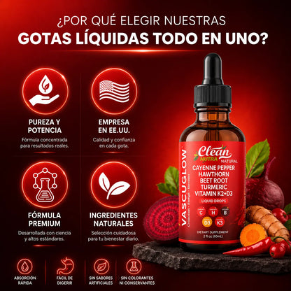 Clean Nutra® VascuGlow | Estimulador Vascular | Controla el Azúcar y Protege tu Corazón