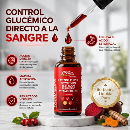 Clean Nutra® VascuGlow | Estimulador Vascular | Controla el Azúcar y Protege tu Corazón