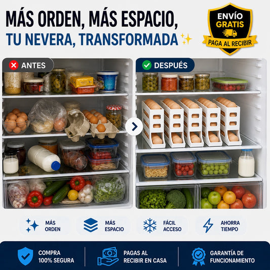 2x1 - EggRoll™ | Organizador Automático de Huevos 4 Niveles | Cocina Ordenada en Segundos