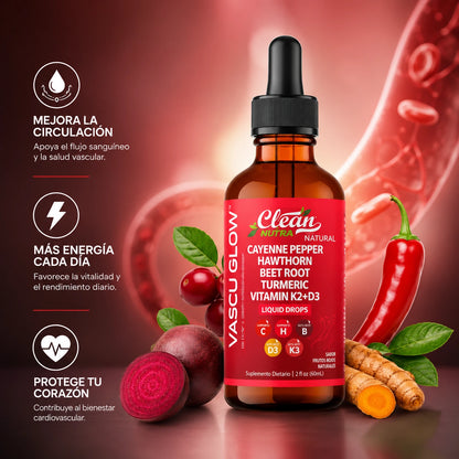 Clean Nutra® VascuGlow | Estimulador Vascular | Controla el Azúcar y Protege tu Corazón