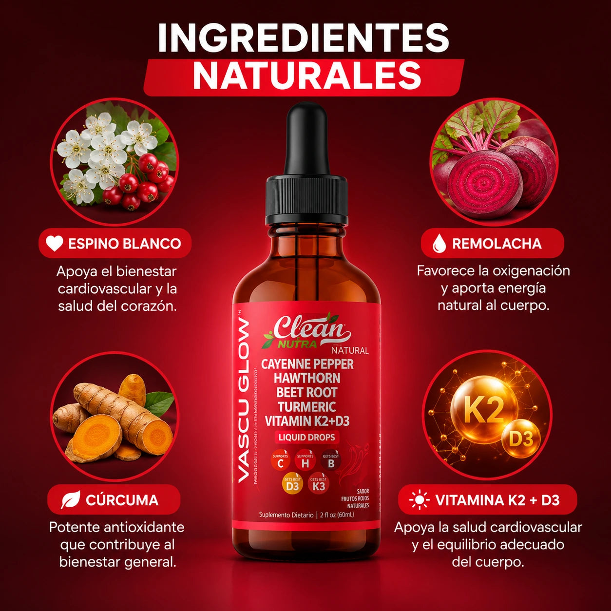 Clean Nutra® VascuGlow | Estimulador Vascular | Controla el Azúcar y Protege tu Corazón