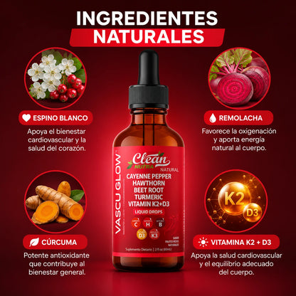 Clean Nutra® VascuGlow | Estimulador Vascular | Controla el Azúcar y Protege tu Corazón
