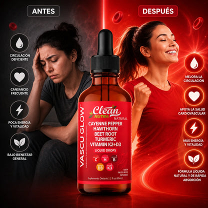 Clean Nutra® VascuGlow | Estimulador Vascular | Controla el Azúcar y Protege tu Corazón
