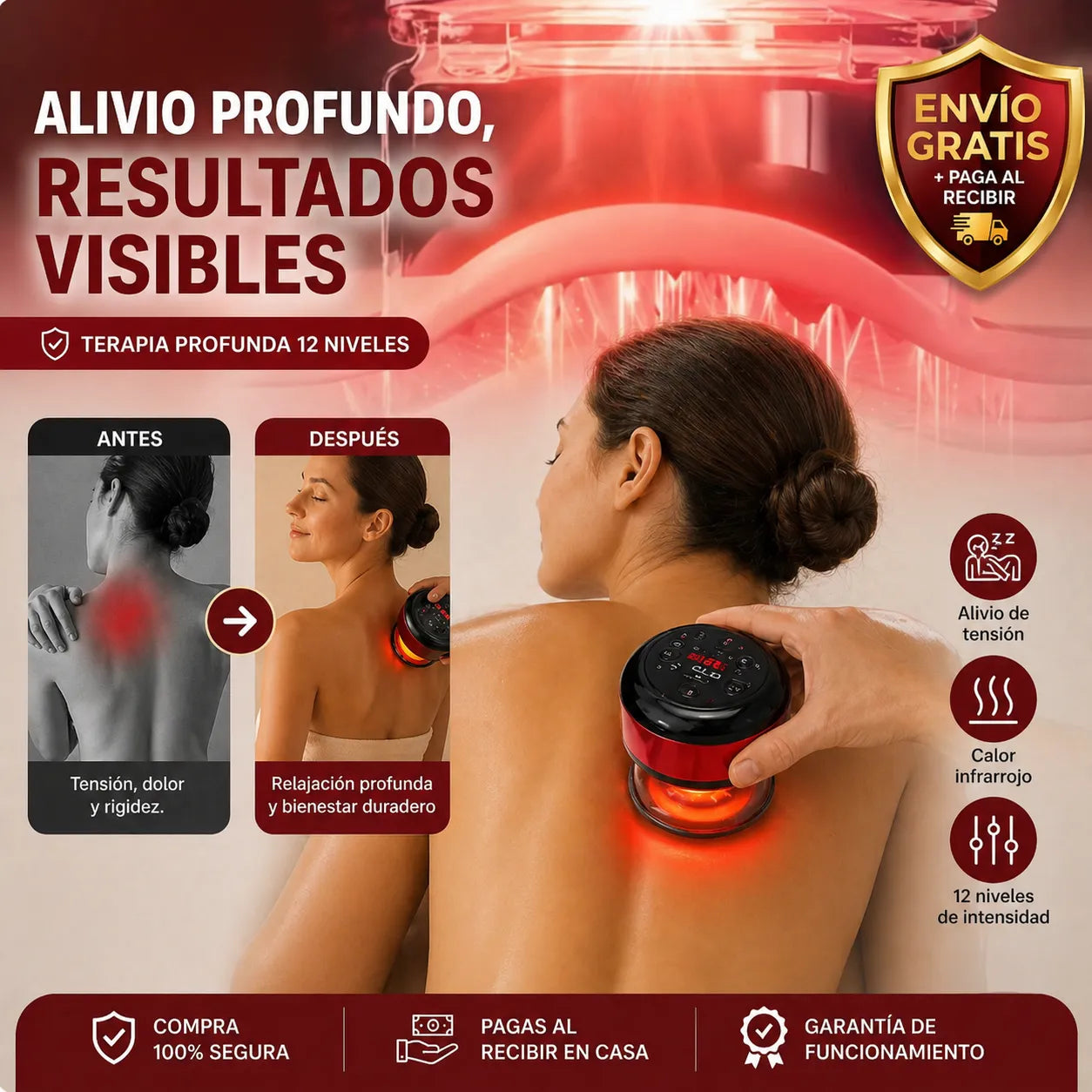 Theramix™ | Ventosa Terapéutica 3 En 1 + 12 Niveles | Alivio Muscular Inteligente En Casa