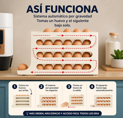 2x1 - EggRoll™ | Organizador Automático de Huevos 4 Niveles | Cocina Ordenada en Segundos