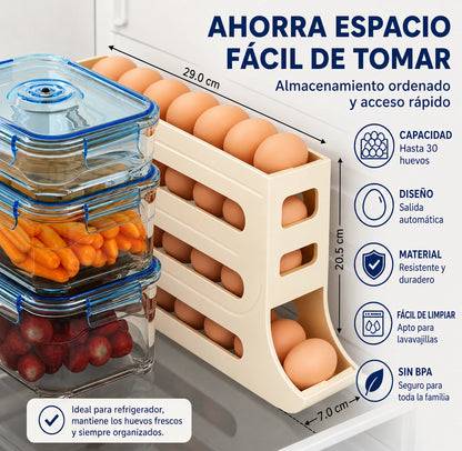 2x1 - EggRoll™ | Organizador Automático de Huevos 4 Niveles | Cocina Ordenada en Segundos