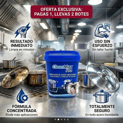 Combo 2x1 CleanMax Pro™ | Crema que Limpia, Pule y Protege | Acero Inoxidable Brillante Como Nuevo