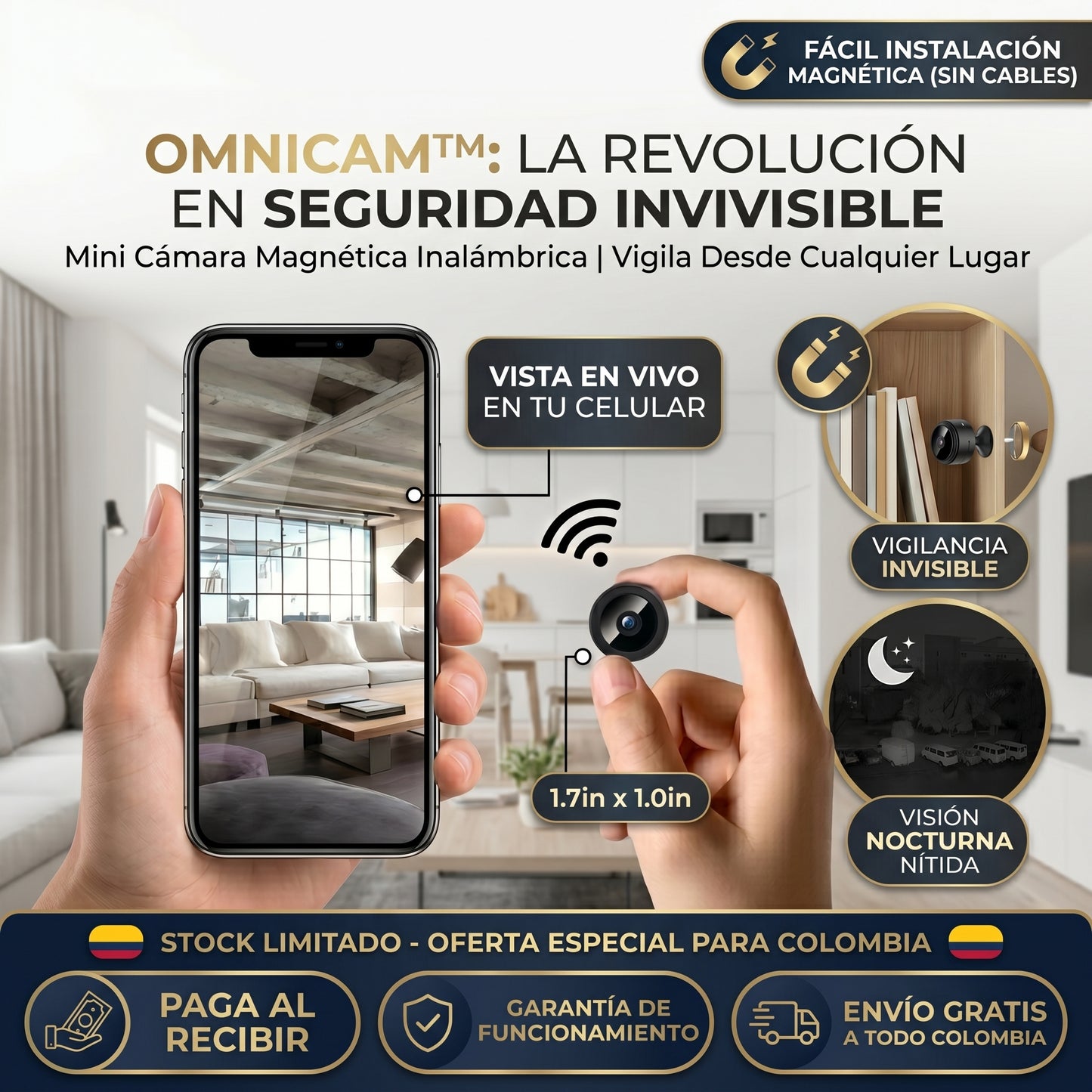 OmniCam™ | Mini Cámara Mágnetica Inalámbrica | Vigila Desde Cualquier Lugar