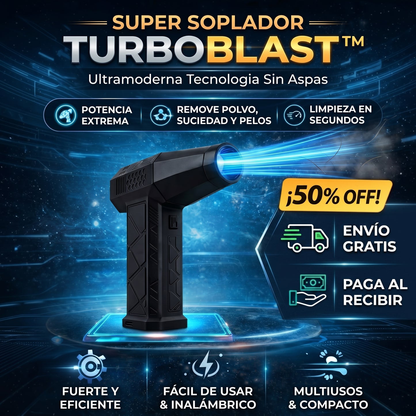 TurboBlast™ | Soplador de Aire Portátil | Elimina Polvo y Pelos en Segundos
