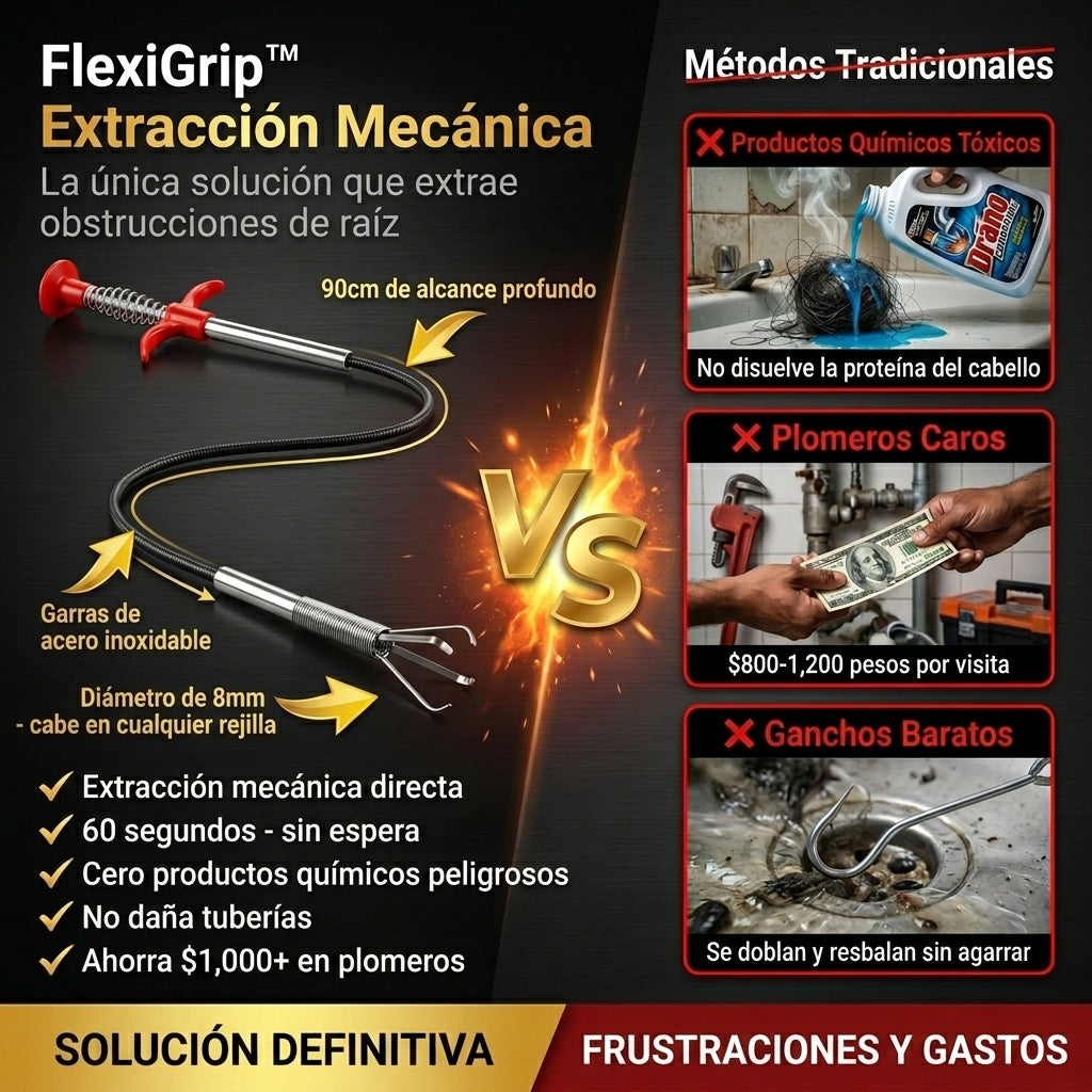 ¡2X1! Pinzas FlexiGrip™: Arranca el Tapón de Cabello en 60 Segundos (Sin Químicos Peligrosos)