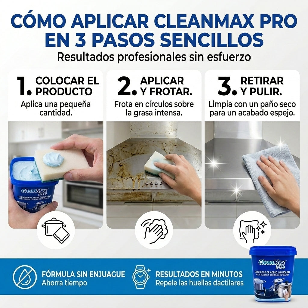 Combo 2x1 CleanMax Pro™ | Crema que Limpia, Pule y Protege | Acero Inoxidable Brillante Como Nuevo