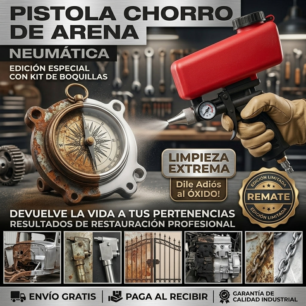 SandBlaster™ Pistola Chorro de Arena Neumática: Elimina el óxido donde las lijas no llegan y Recupera tus piezas para siempre