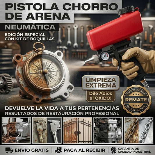 SandBlaster™ Pistola Chorro de Arena Neumática: Elimina el óxido donde las lijas no llegan y Recupera tus piezas para siempre
