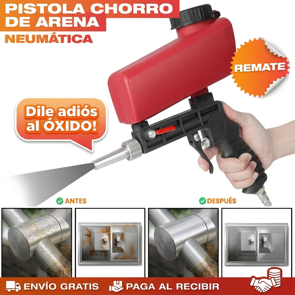 SandBlaster™ Pistola Chorro de Arena Neumática: Elimina el óxido donde las lijas no llegan y Recupera tus piezas para siempre