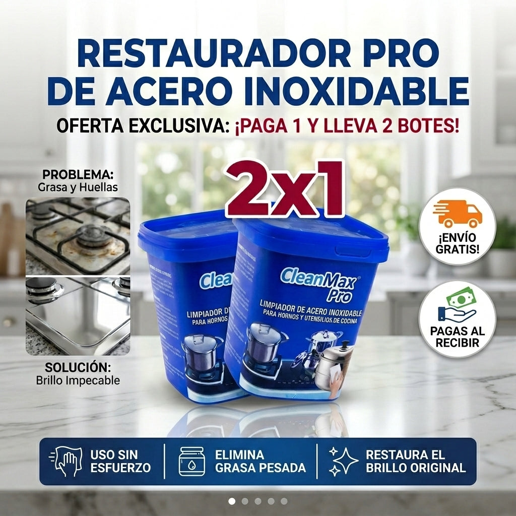 Combo 2x1 CleanMax Pro™ | Crema que Limpia, Pule y Protege | Acero Inoxidable Brillante Como Nuevo