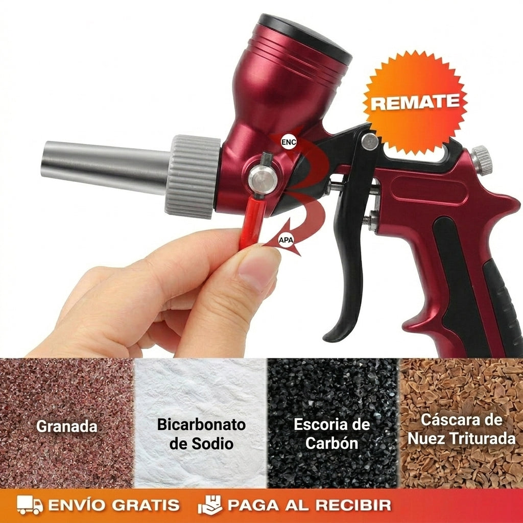 SandBlaster™ Pistola Chorro de Arena Neumática: Elimina el óxido donde las lijas no llegan y Recupera tus piezas para siempre